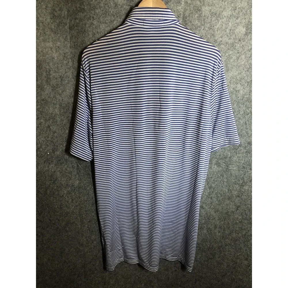Ralph Lauren Shirt Men Large Blue Stripe Polo RLX Performance Stretch Sport Golf